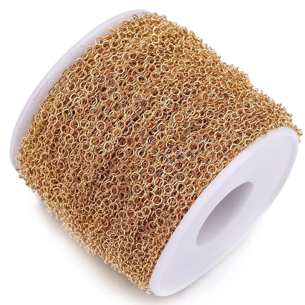 Rouleau d'or en acier inoxydable de 2M de largeur 2 3 4 5mm, chaîne à maillons cubains, chaînes rondes pour la fabrication de bijoux, fournitures d'articles en gros