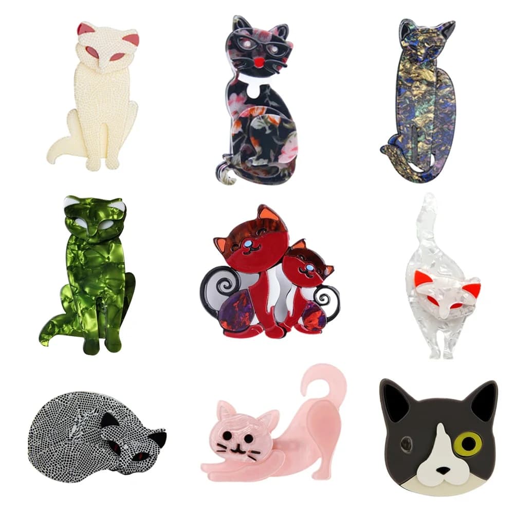 Broches fantaisie en acrylique motif chat de dessin animé pour femmes, adorables badges animaux en résine, bijoux de fête, accessoires de costume