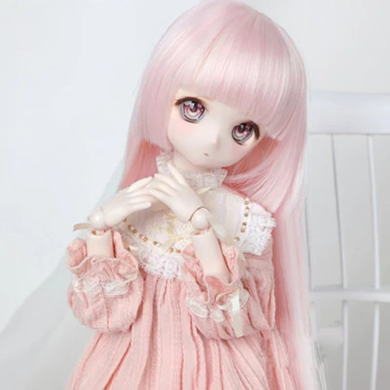Perruque BJD lisse rose mignonne avec fil haute température, super pour cheveux au beurre, 1/3, 1/4, 1/6, 1/8