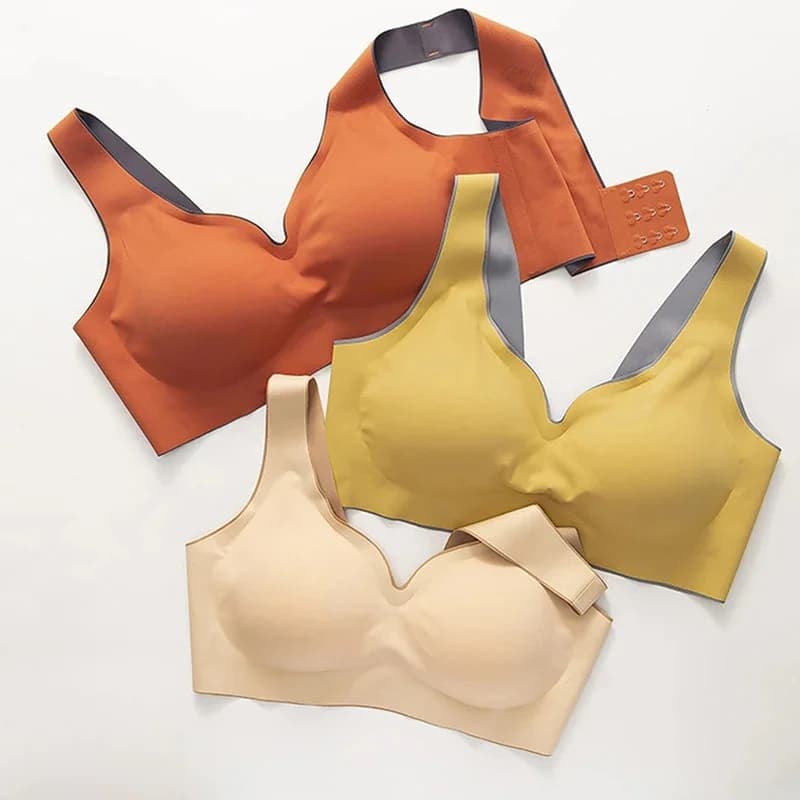 3 pièces/ensemble sous-vêtements en Latex thaïlandais deux couleurs assorties femmes mince sans anneau en acier Ultra-léger rassembler gilet de sport soutien-gorge de sommeil avec crochets