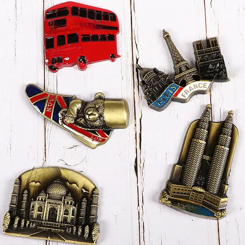 Aimants de réfrigérateur de pays de souvenir, tour de France de Londres, ours britannique, décoration indienne de Malaisie, aimant en métal, Pays