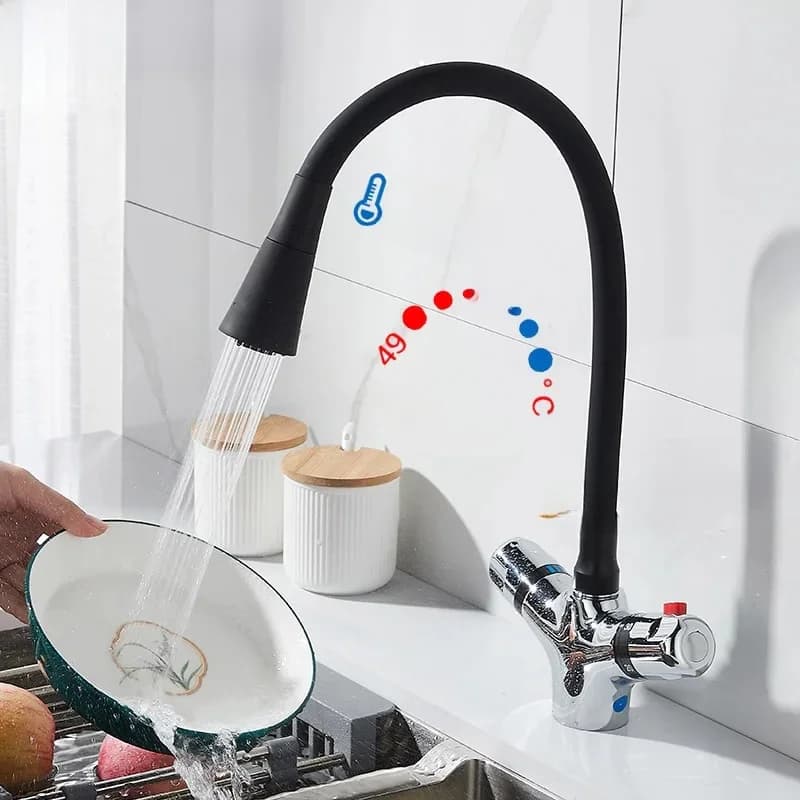 Robinet thermostatique de cuisine finition chromée en laiton de haute qualité, robinet de cuisine mélangeur à température constante, robinet de lavabo mélangeur