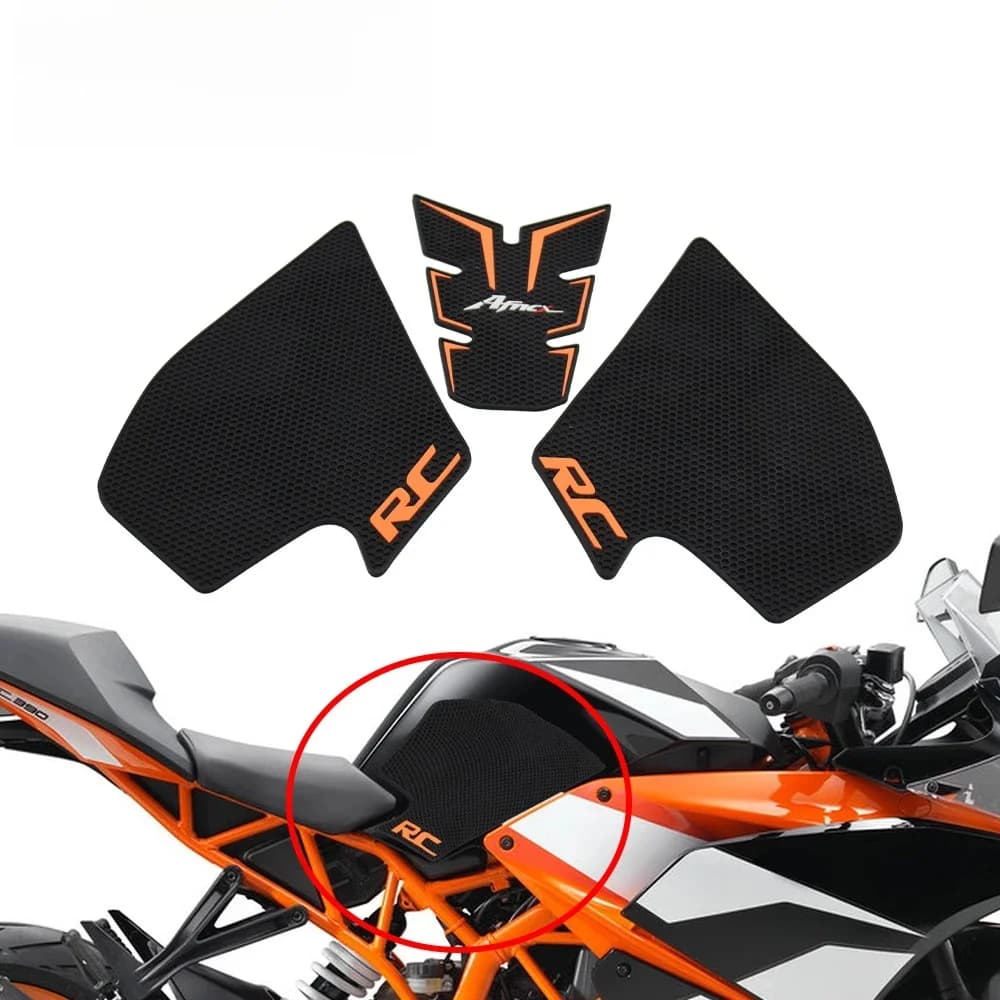 Autocollants de Protection pour réservoir en caoutchouc Orange, adhésifs antidérapants pour Traction latérale du genou, adaptés à la moto 390RC RC390 RC 390