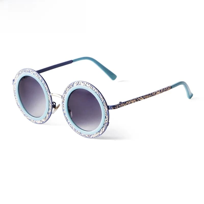 Lunettes de soleil rondes pour femmes, verres de marque de luxe, classiques, miroir, métal, dentelle, 4 couleurs, grand cadre, UV400, lunettes de carillon féminines, nouvelle mode 2023