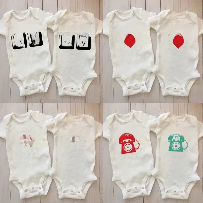 Combinaison d'annonce de grossesse jumelle, costume de batterie de melon al bébé, cadeau de douche de bébé jumeau, cadeau de jumeaux, nouveau-né