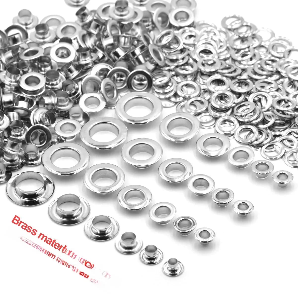KALASO – œillet à œillets plat en laiton, couleur argent, 4mm 5mm 6mm 8mm 10mm 12mm, avec rondelle, pour chaussures artisanales en cuir, capuchon de ceinture