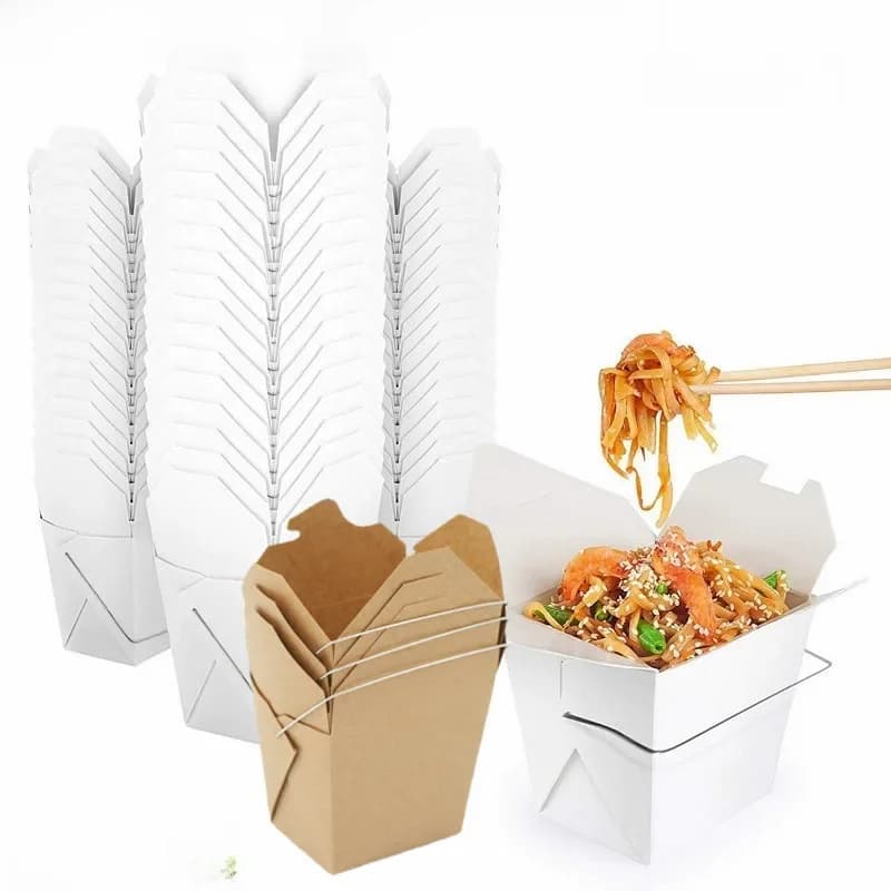 Récipient à emporter avec poignée, papier kraft micro-ondable, boîte à emporter, fuite et graisse, préparation de repas, degré