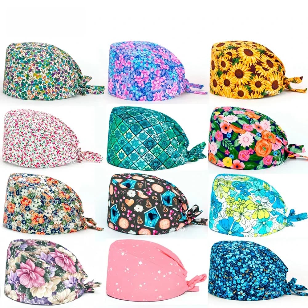 Casquettes de gIslande à impression florale pour femmes et hommes, chapeaux de travail de dentiste vétérinaire, casquette arrière droite, 100% coton