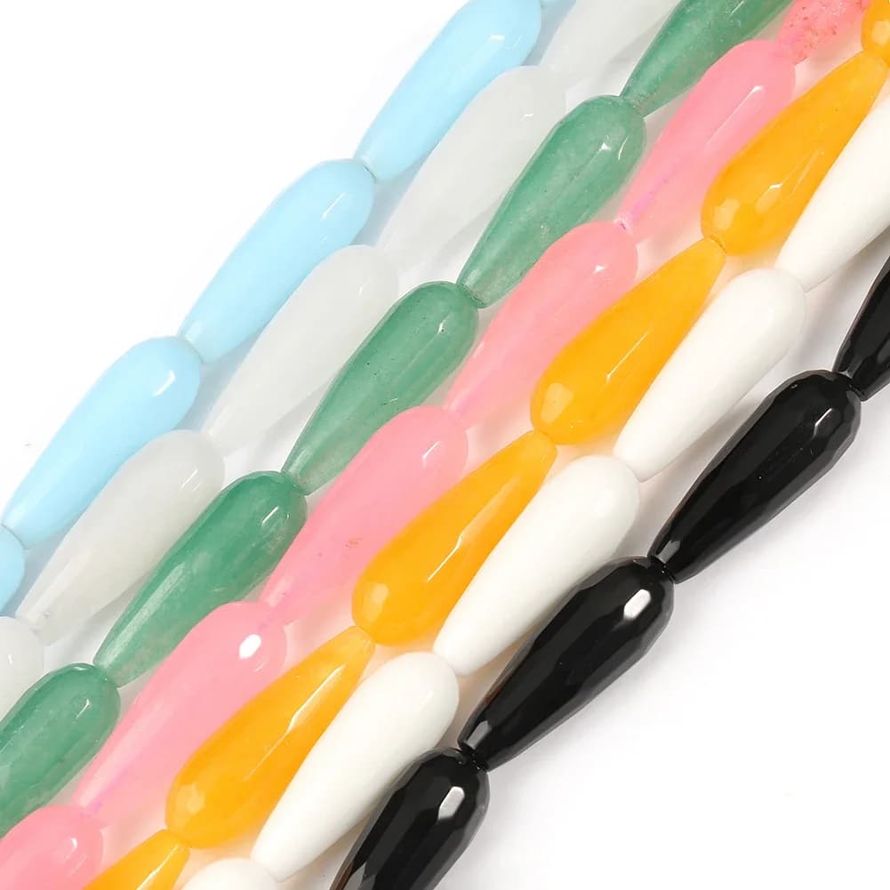 Perles en pierre de Jades naturelle 10x30mm, en forme de goutte d'eau, perles d'espacement amples pour la fabrication de bijoux, accessoires de Bracelet à bricoler soi-même, 15''