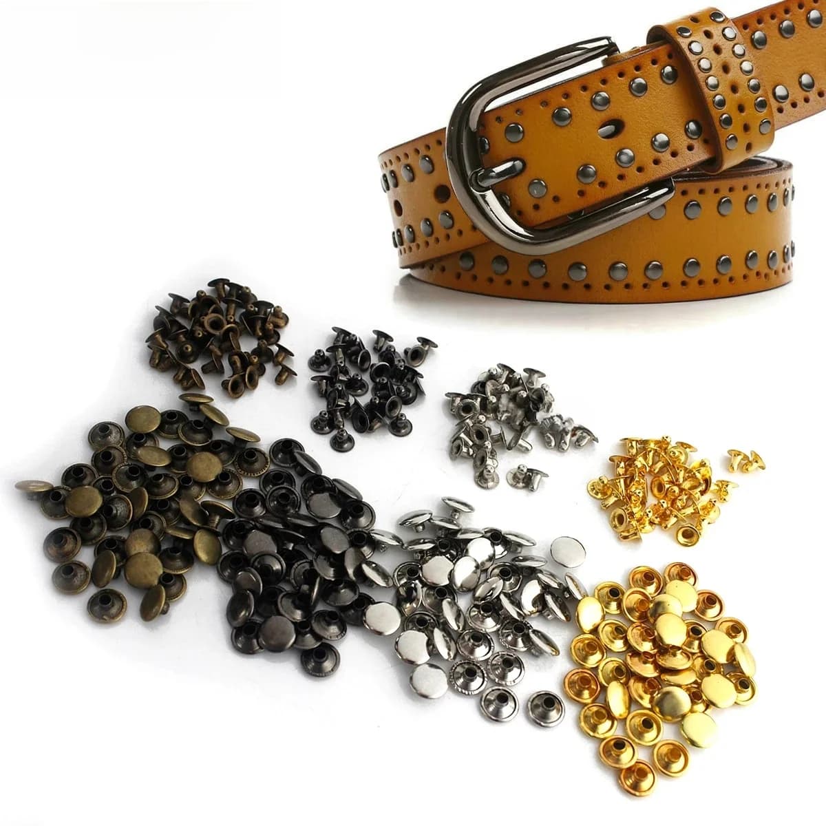 100 ensembles de Rivets à capuchon unique en métal de 3mm ~ 10mm, goujons ronds pour sac artisanal en cuir, ceinture, vêtements, chapeau, chaussures, décor de collier pour animaux de compagnie