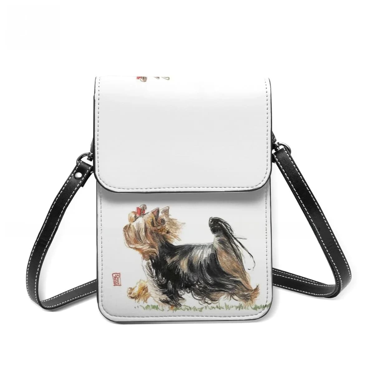 Sac à provisions en cuir pour amoureux des chiens, sac pour téléphone portable féminin, sacs amusants en vrac, Yorkshire Terrier initié