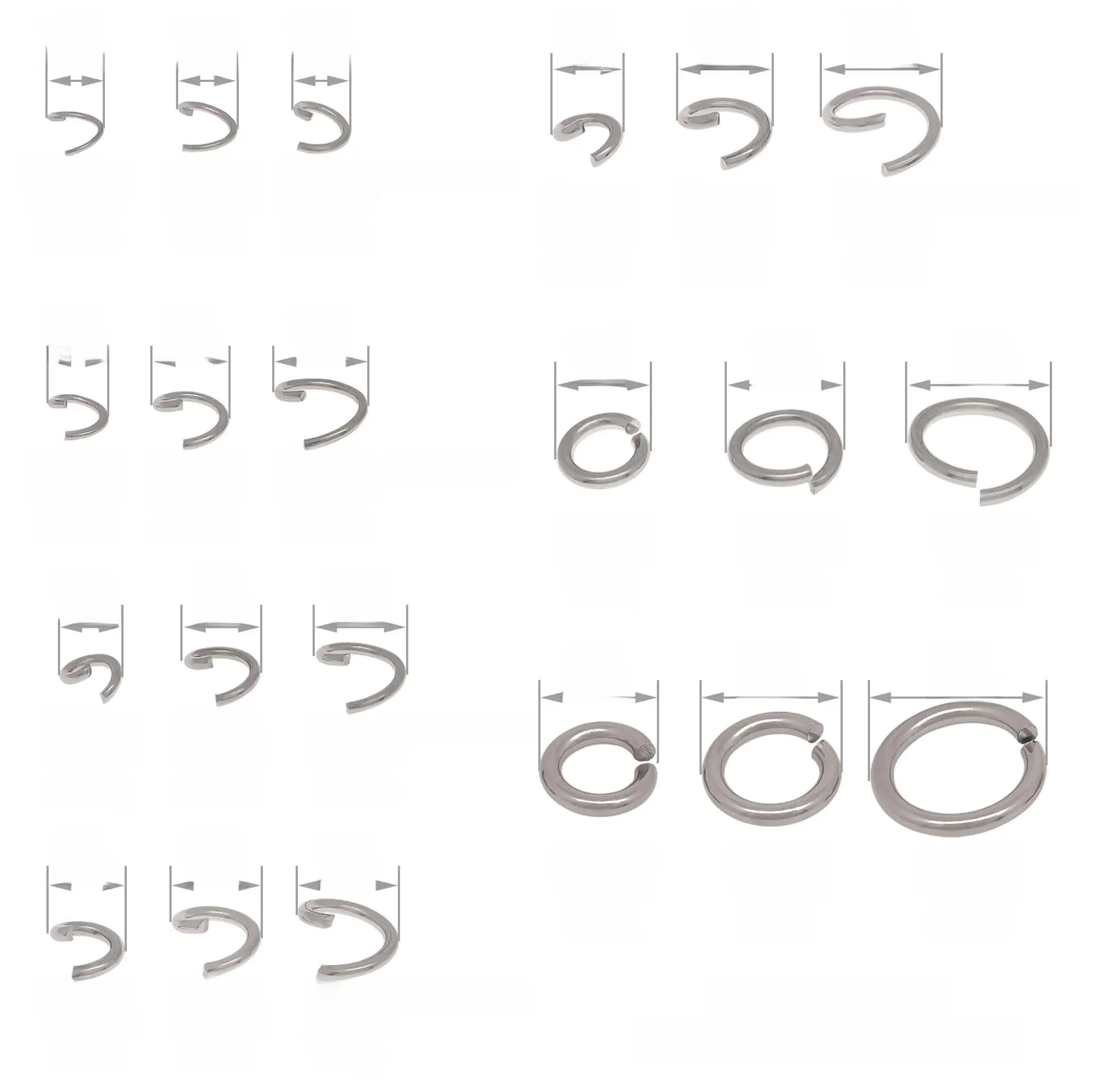 Anneaux ouverts en acier inoxydable Buck, 4mm, 5mm, 6mm, 7mm, 8mm, 9mm, 10mm, 12mm, 15mm, ronds en métal pour colliers, boucles d'oreilles, bracelets et bijoux