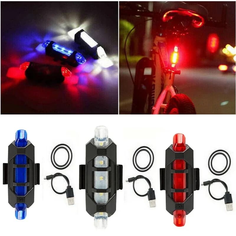 Feu de vélo Rechargeable USB 5LED, feux avant et arrière, voyant d'avertissement de sécurité pour cyclisme, lampe de poche étanche
