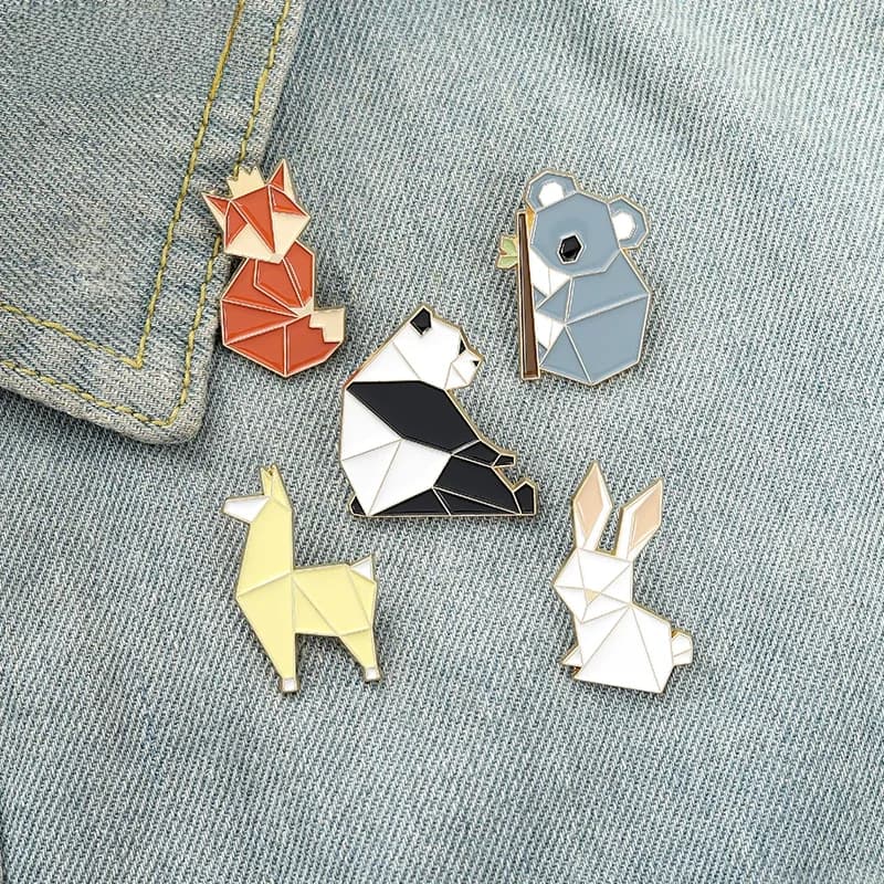 Broche personnalisée en émail pour enfants, Origami, Animal, renard, Panda, Koala, alpaga, lapin, sac, vêtements, Badge, dessin animé, ami