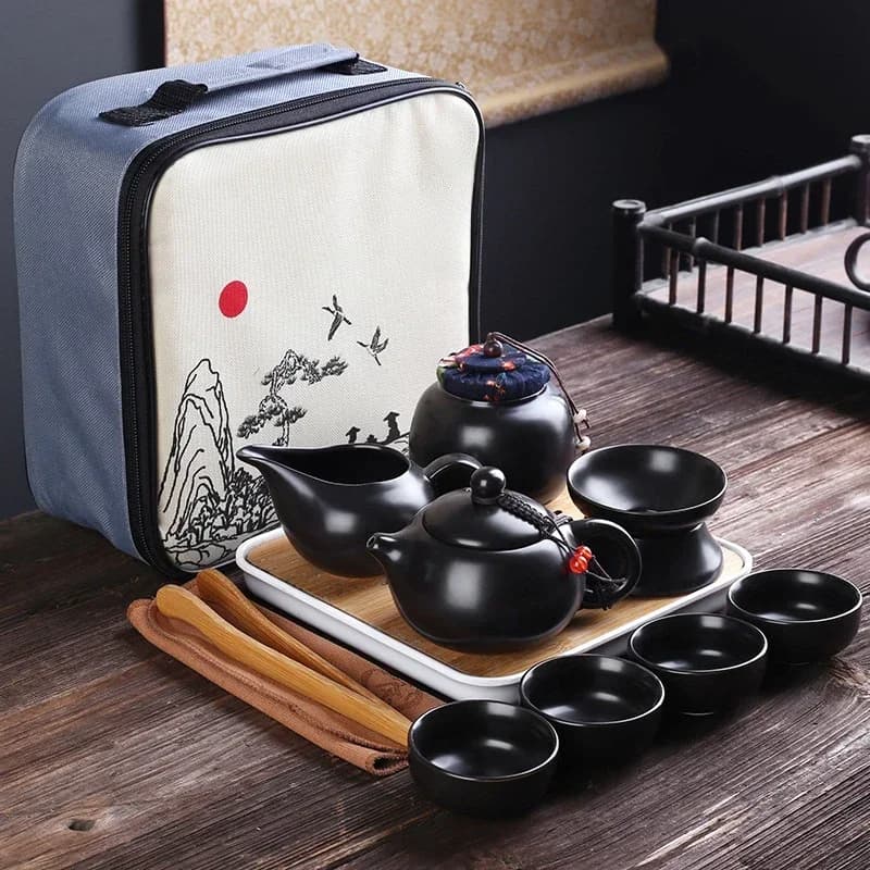 Service à thé portable en céramique, ensemble de Kung Fu chinois, pot de voyage avec sac, cérémonie de normalisation Gaiwan
