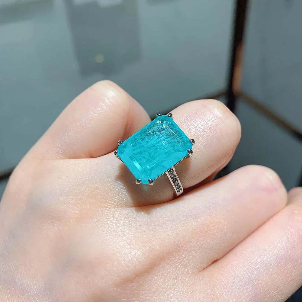 Bague en pierres précieuses pour femme, 12x16, Paraiba, Tourmaline, Topaze, ix, Alliances, Bijoux, Cadeau, Accessoires, Ouvrier