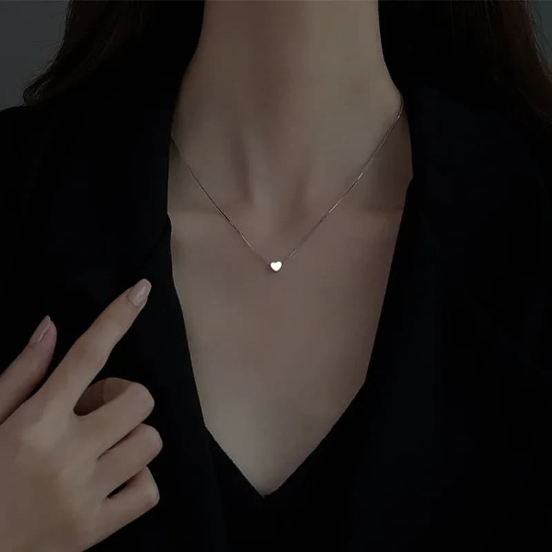 Collier en argent Sterling 925 en forme de cœur pour femme, chaîne de clavicule, pendentif étoile brillante, bijoux simples à la mode, cadeau d'anniversaire de fête