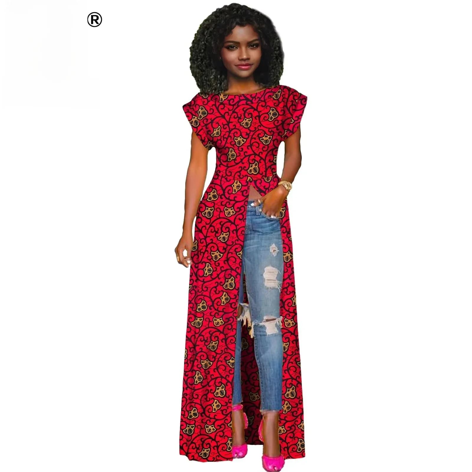 Vêtements africains pour femmes, Trench Long à manches courtes, pardessus d'extérieur d'automne, grande taille, manteaux surdimensionnés, veste Bazin Riche S 2124002