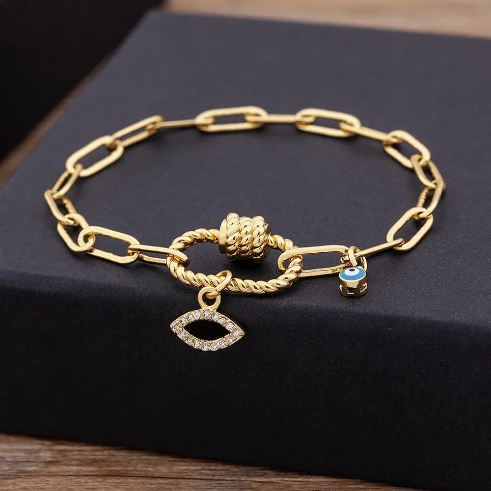 Nidin livraison directe offre spéciale classique cuivre Zircon Original mauvais œil pendentif Bracelets breloques bijoux à bricoler soi-même mode femmes cadeau