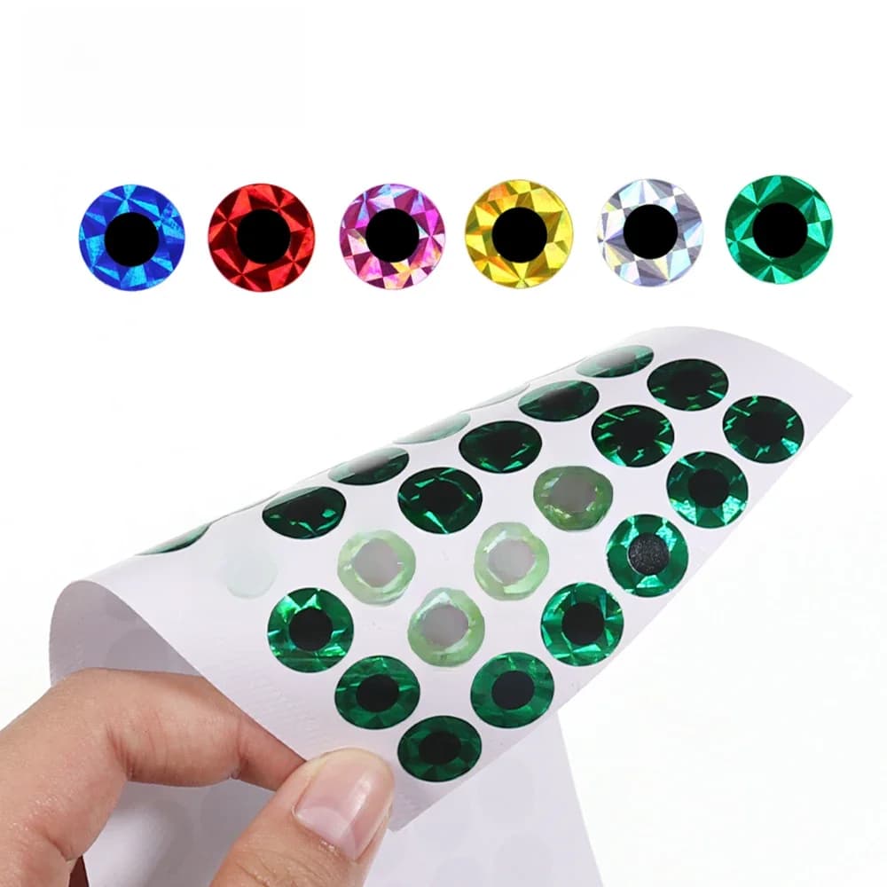 Elllv 100 pcs/pack 2D plat leurre de pêche yeux artificiels yeux de poisson autocollant pour la pêche en mer gabarits en métal rose argent bleu vert or