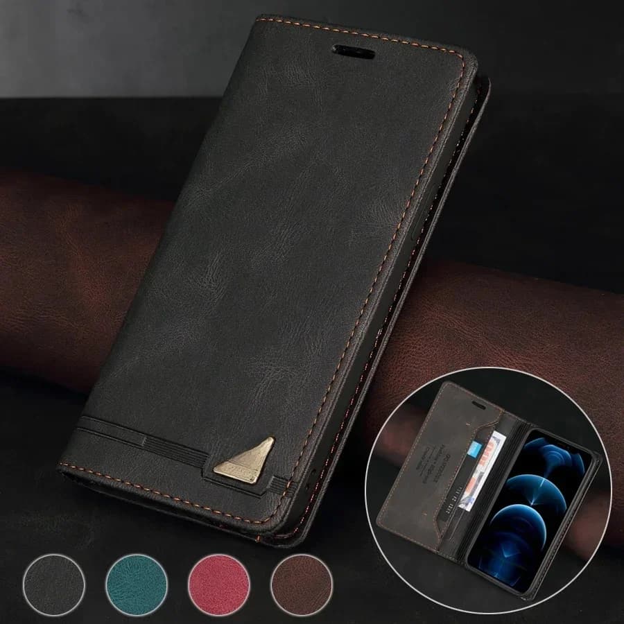 Étui portefeuille en cuir à rabat avec brosse antivol, pour Samsung Galaxy S25 FE S24 Plus S23/S22 Ultra A07 A15 A16 A17 A35 A36 A53 A55 A56
