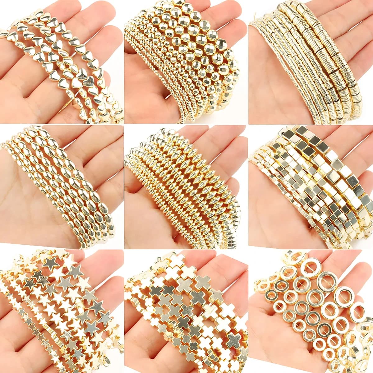 Perles en hématite plaqué or 9k, breloques en pierre naturelle, croix, cœur, croissant de lune, étoile, Cube, bijoux pour bracelet et collier