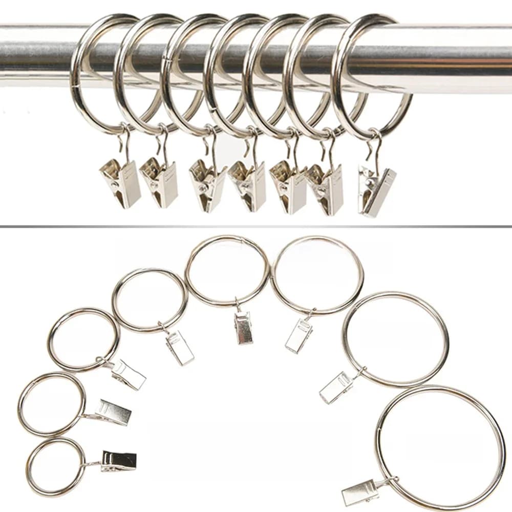 Anneaux de rideau avec crochets à Clips, métal antirouille, draperie en acier inoxydable pour tige de Tension, œillets de support, 40 pièces