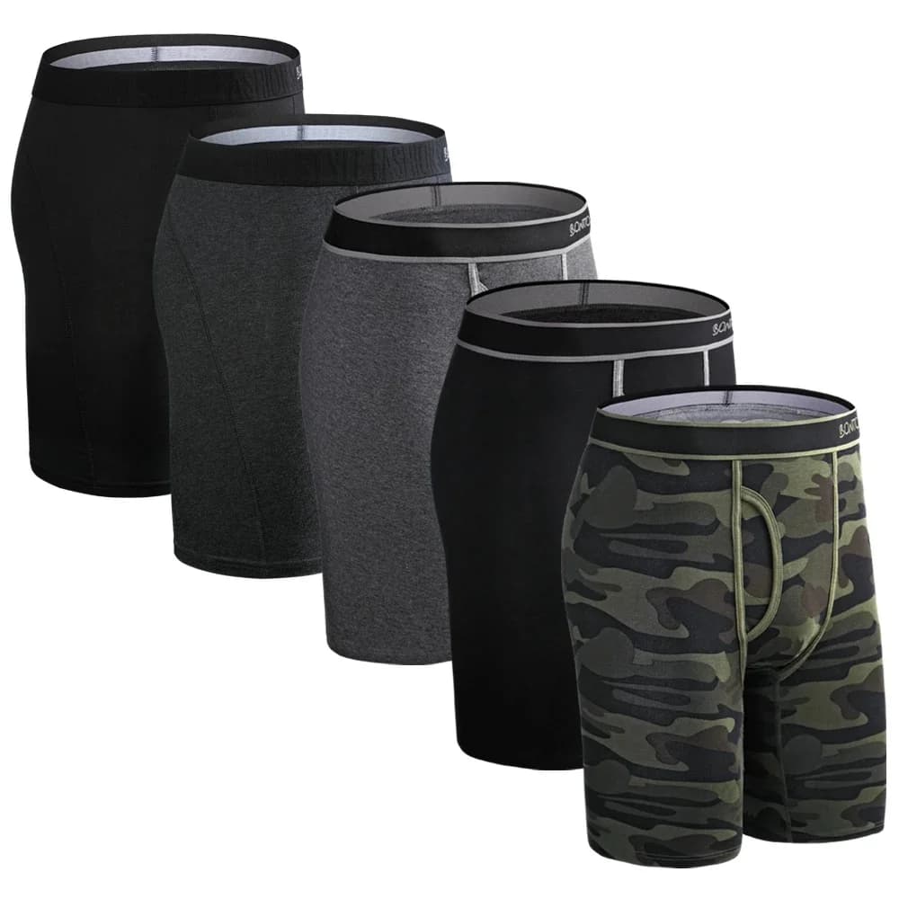 Lot de 5 boxers longs pour hommes, imprimé camouflage, sous-vêtements masculins BONITOS, caleçons à ouverture frontale