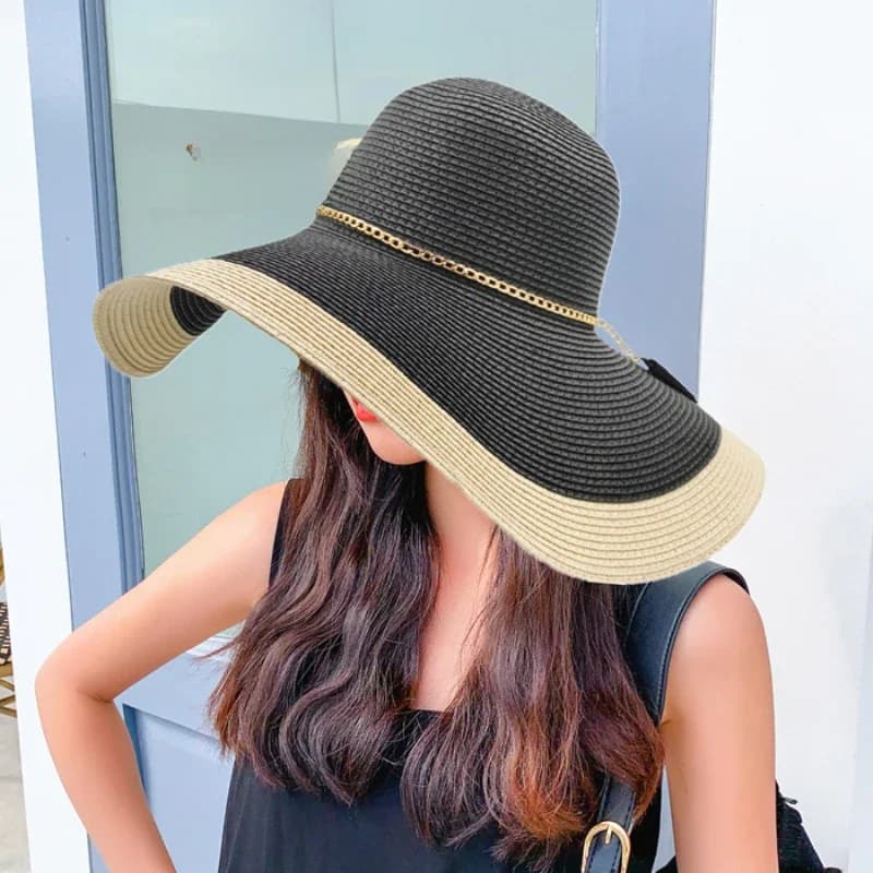 Chapeau de plage à Large bord pour femmes, couvre-chef d'été, Patchwork, paille, emballage, mode, Anti-UV, Panama, HT3547