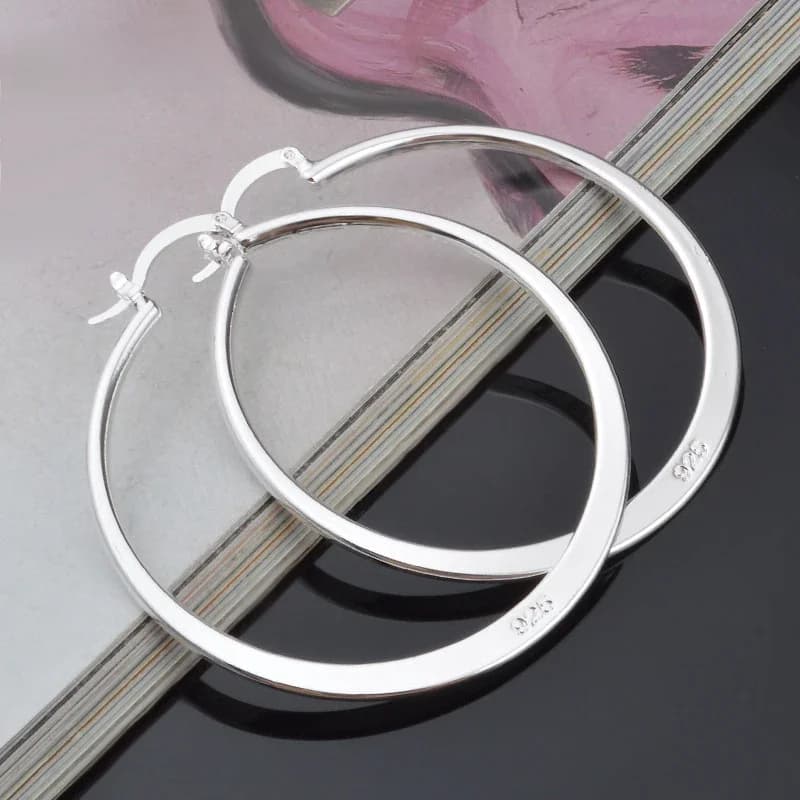 Aravant 925 argent 55MM plat cerceau boucle d'oreille pour les femmes mode bijoux cadeau