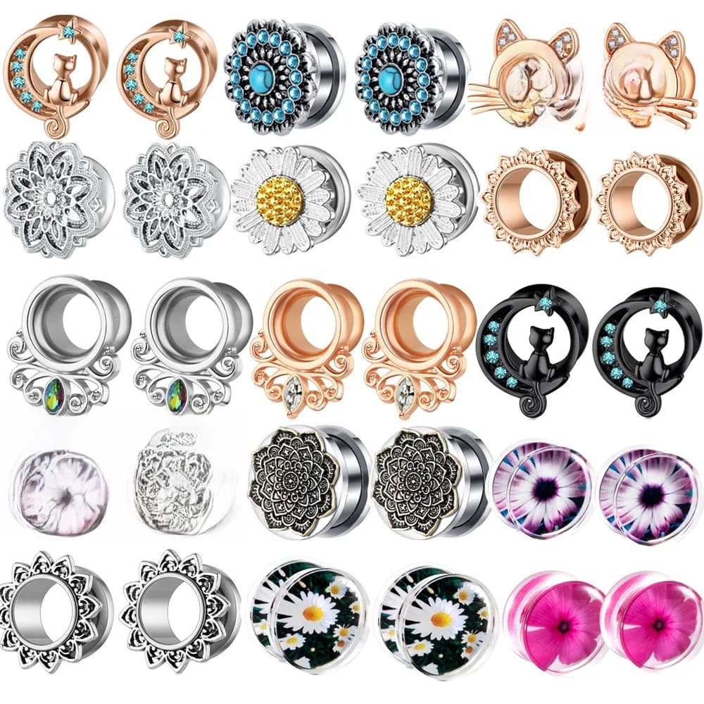 2 pièces plusieurs Styles vis oreille chair Tunnel bouchons Piercing rétro fleur Orelha Gagues oreille expanseur Piercing corps bijoux 00g 0g