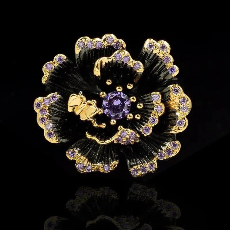 Bague en Zircon violet brillant pour femmes, bijoux de luxe en argent 925, or noir