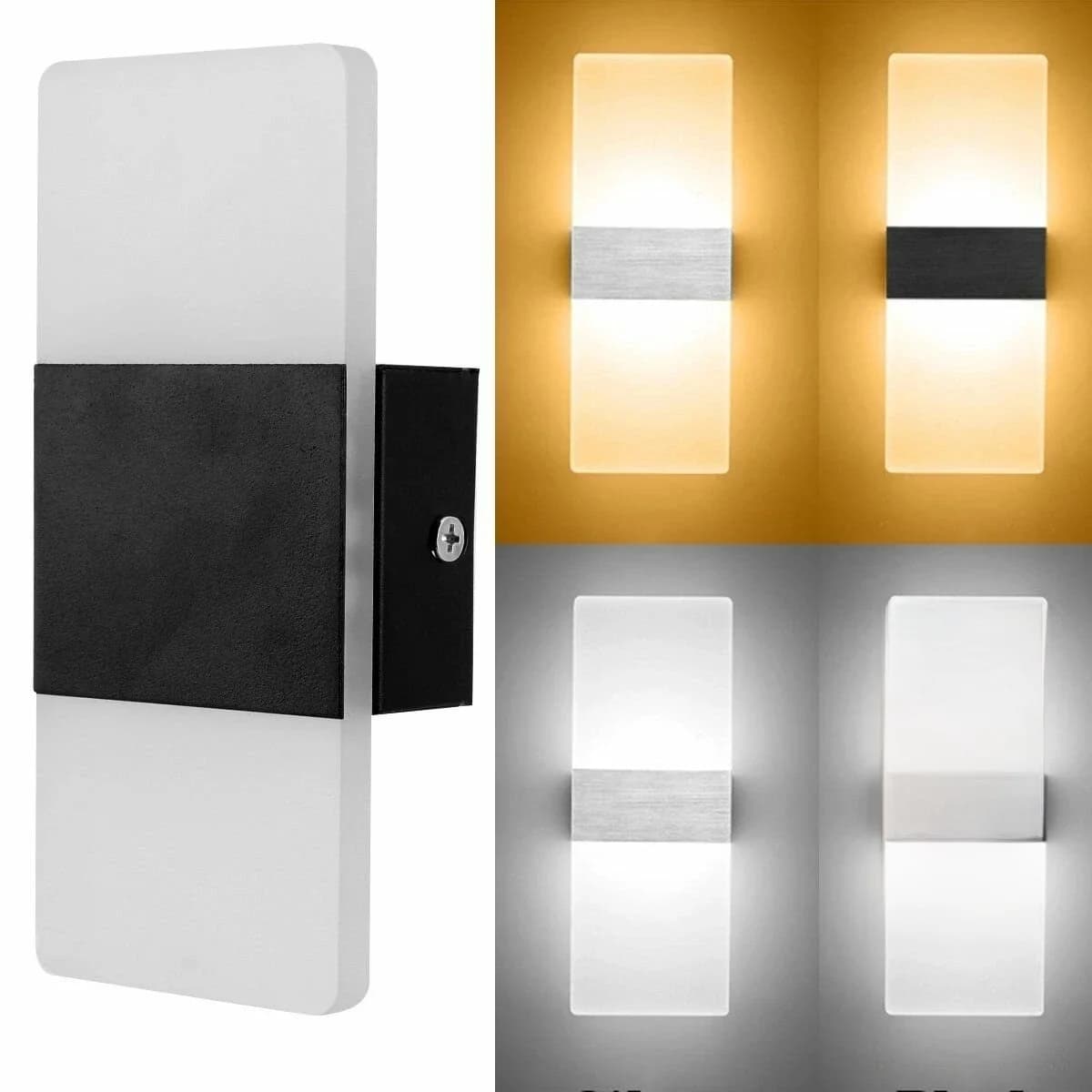 Applique Murale Moderne en Fer et Acrylique Blanc et Noir 90-260V, Luminaire Mural LED Peint pour Chambre, Salle de Bain et Salon
