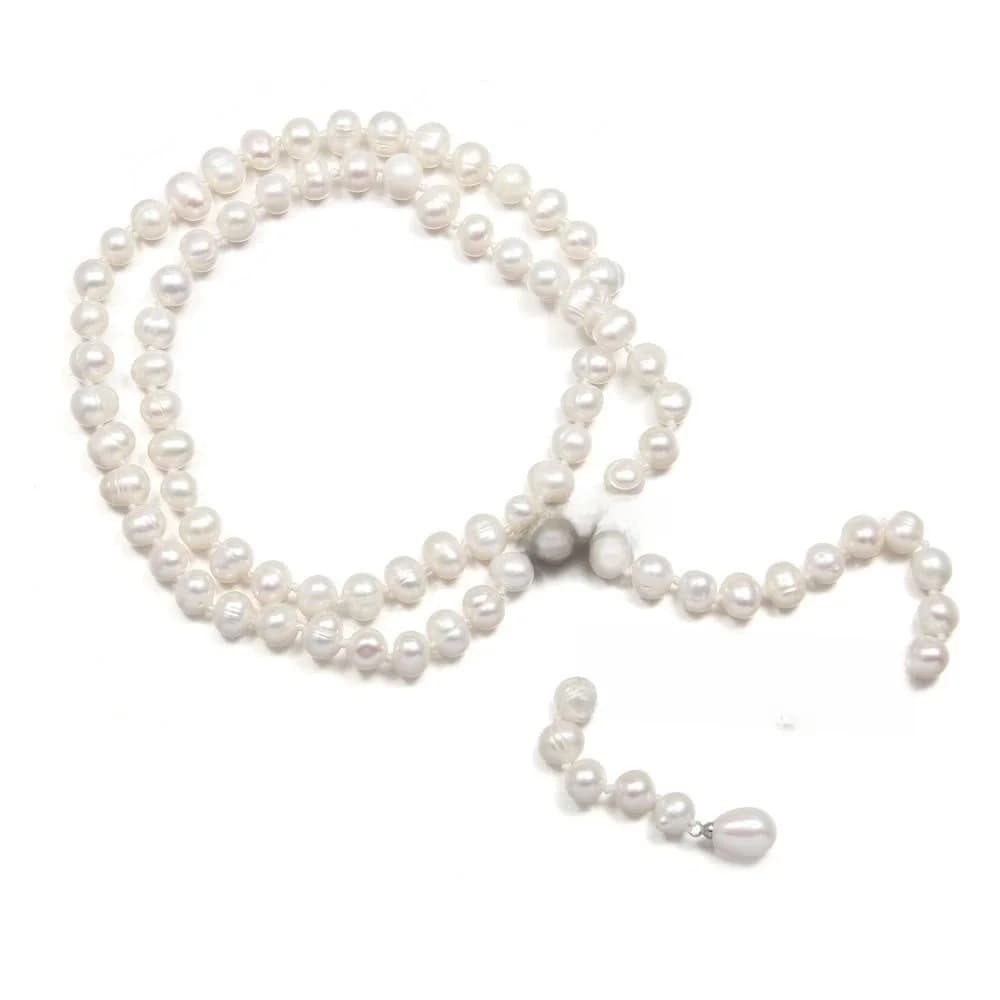 Collier Long de perles d'eau douce pour femmes, chaîne de pull, bijoux naturels, cadeau à la mode, 8-9mm