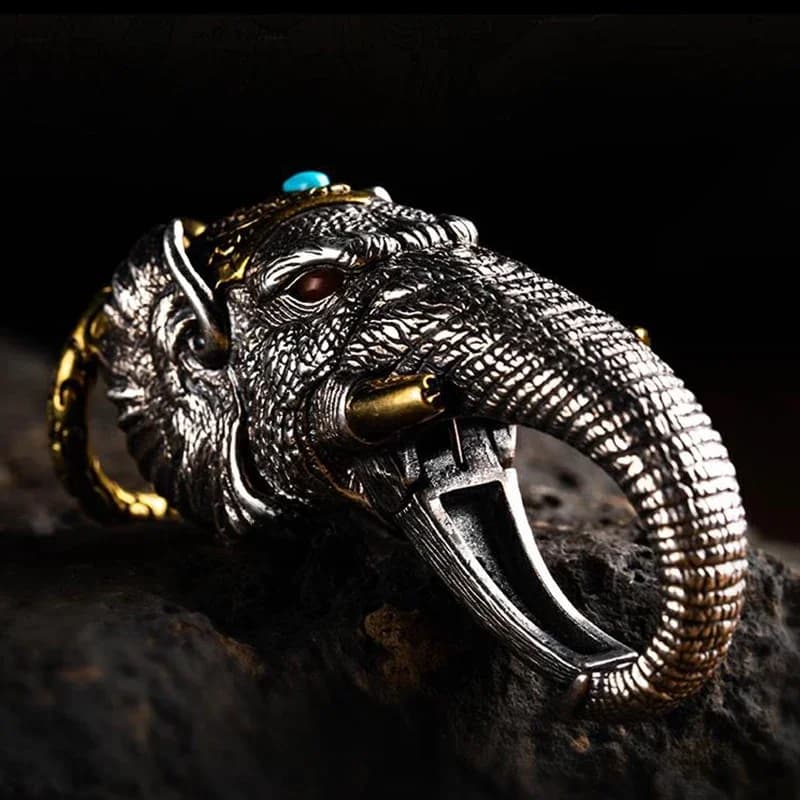 HX nouveau argent manuel éléphant dieu de la richesse pendentif anneau boucle voiture porte-clés personnalité créativité Vintage argenterie bijoux
