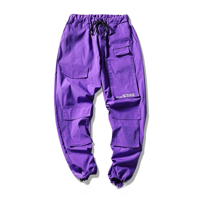 Pantalon cargo violet pour hommes et femmes, jogging FjHip Hop avec poches, pantalon de survêtement coréen à longueur de rinçage, streetwear à la mode