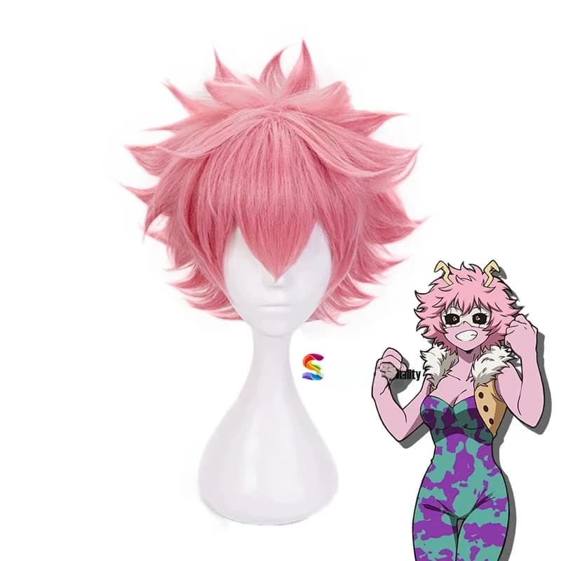 My foreMina Ashido-Perruque rose avec tenue de sauna, costume de cosplay Boku no foreAcademia, perruque de cheveux synthétiques, 2021