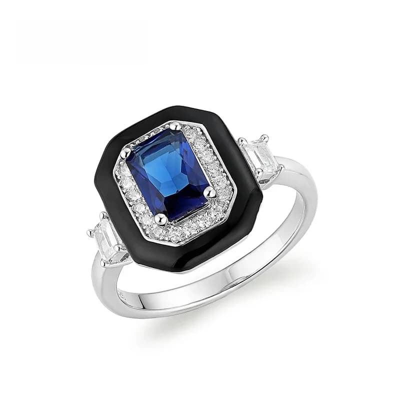 Laia – bague en argent Sterling 925 pour homme et femme, bague carrée en émail noir et bleu brillant, bijou Original de mariage en émail fait à la main