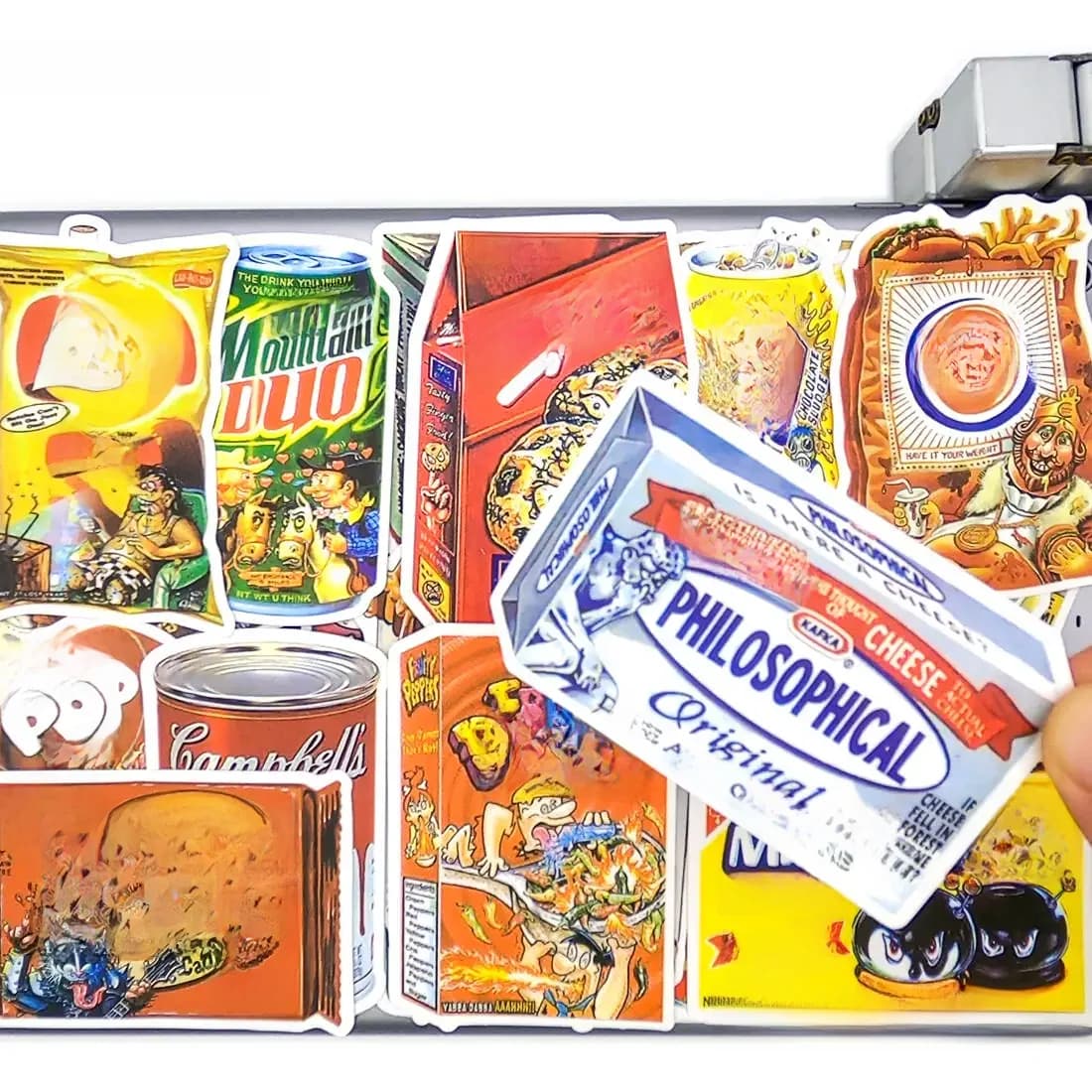 37 pièces, Autocollants d’emballage de nourriture amusants, Snacks Boissons, Pop Art rétro, autocollants frauduleux, pour bagages, téléphone, laptop, vélo, voiture, moto, skateboard, guitare,