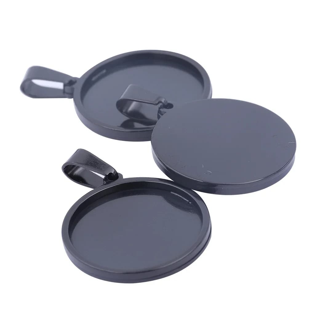 5 pièces adaptées à 20mm 25mm 30mm, réglage de Base de Cabochon, plateau à pendentif noir en acier inoxydable, bricolage de collier à breloques, lunette vierge