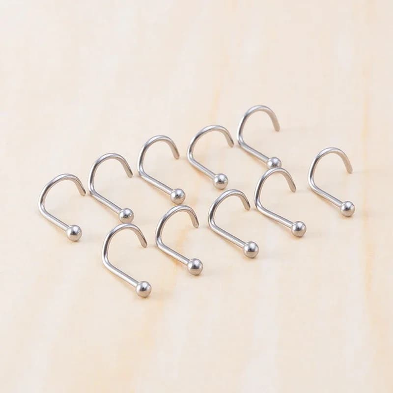 10 pièces Lot nez Stud acier inoxydable nez Piercing ensemble nez anneau narine vis Nariz os goujons pour homme femmes corps bijoux 20G
