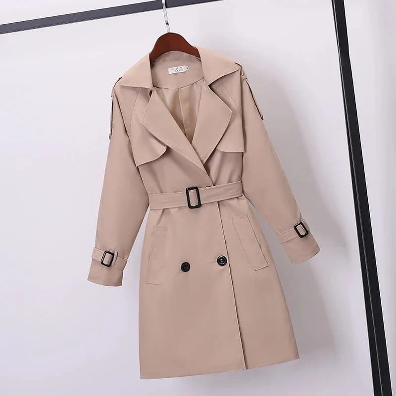 Kaki Double boutonnage femmes coupe-vent printemps/été coréen mince col rabattu dames vêtements d'extérieur grande taille Trench-Coat décontracté