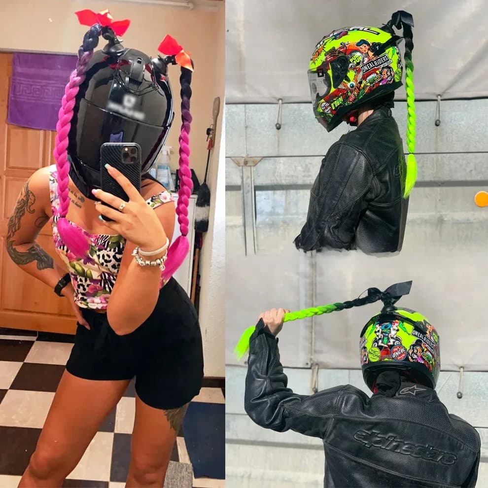 24 pouces Tresses de casque moto, Grande tresse épaisse de casque moto enfant femme ,Perruque décorative de casque trottinette électrique /cross /de ski /velo ,moto accessoires equipement custom