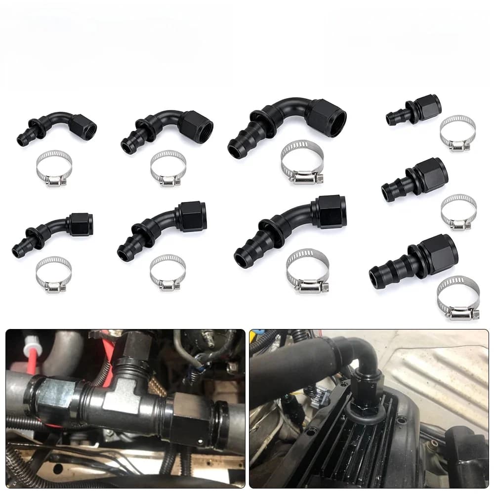 Raccords d'extrémité de tuyau à pression universels, raccord de tuyau de refroidisseur d'huile de carburant, adaptateur de connexion réutilisable résistant, 0 45 90 180, AN6 AN8 AN10