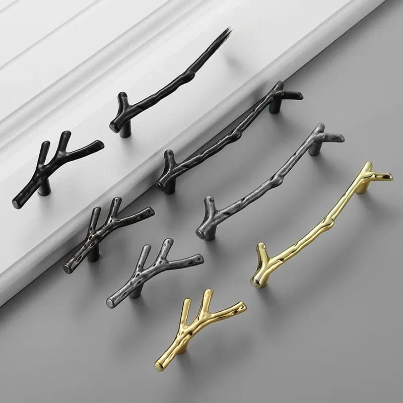 Poignée de meubles de branche d'arbre de mode 96mm 128mm noir argent Bronze poignées d'armoire de cuisine boutons de tiroir poignées de porte matériel