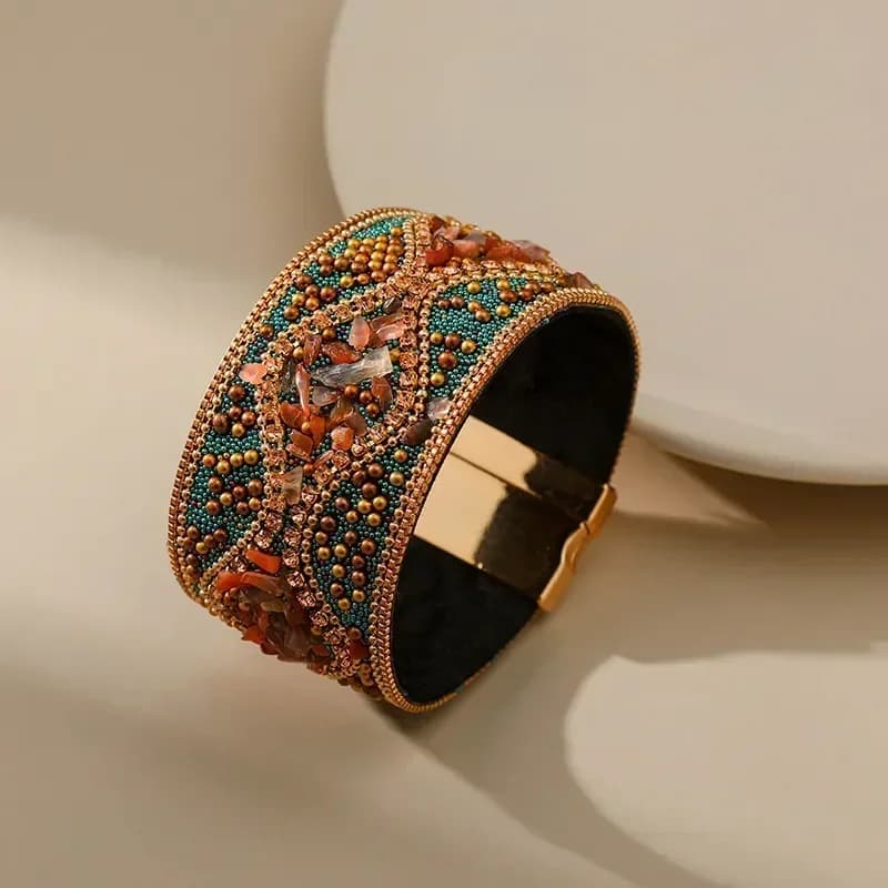 Bracelet bohème rétro pour femmes, Style Punk, strass complets, perles faites à la main, breloque de personnalité, manchette, bijoux pour femmes