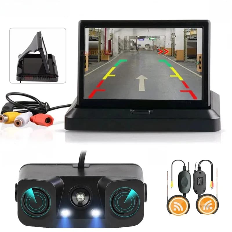 OOWLIVEE moniteur de voiture sans fil avec système de rétro-éclairage de caméra Parktronic pour voitures capteur de stationnement 2 sécurité de détection d'angle mort de voiture