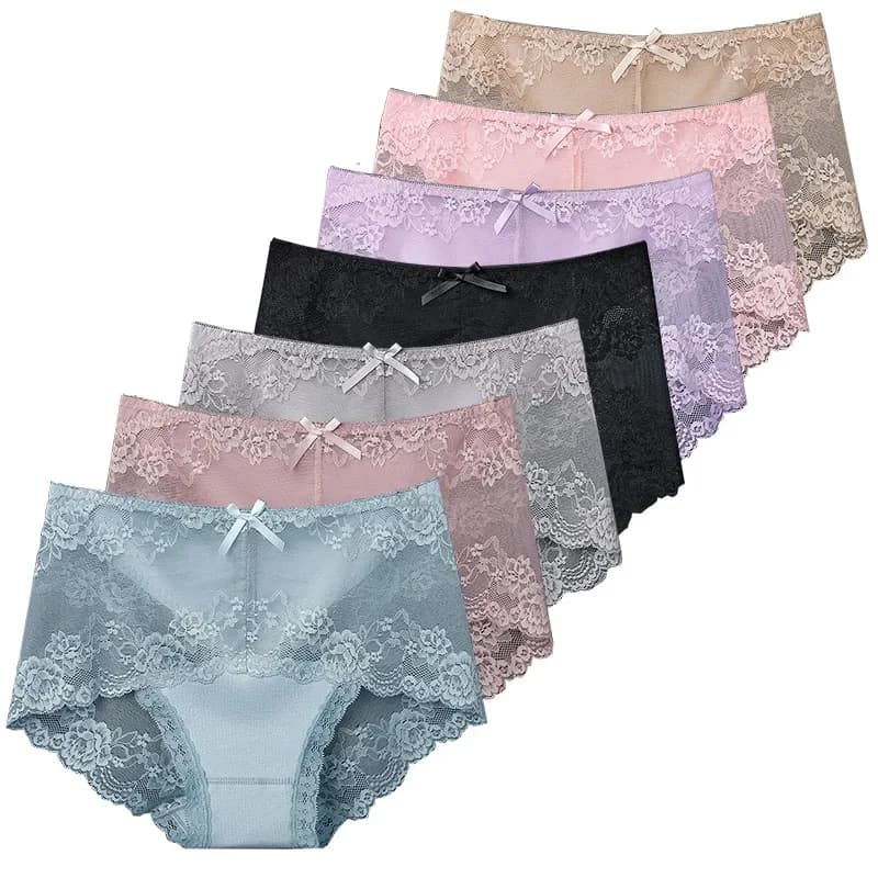 Sous-vêtements en coton pour femmes, 7 pièces, culotte transparente en dentelle, confortable, antibactérien, pantalon grande taille, lingerie sexy féminine