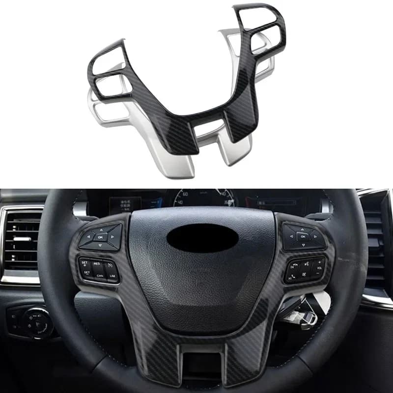 Volant de voiture en fibre de carbone avec paillettes, décoration de volant en ABS chromé pour Ford Ranger 2015 2016, accessoires