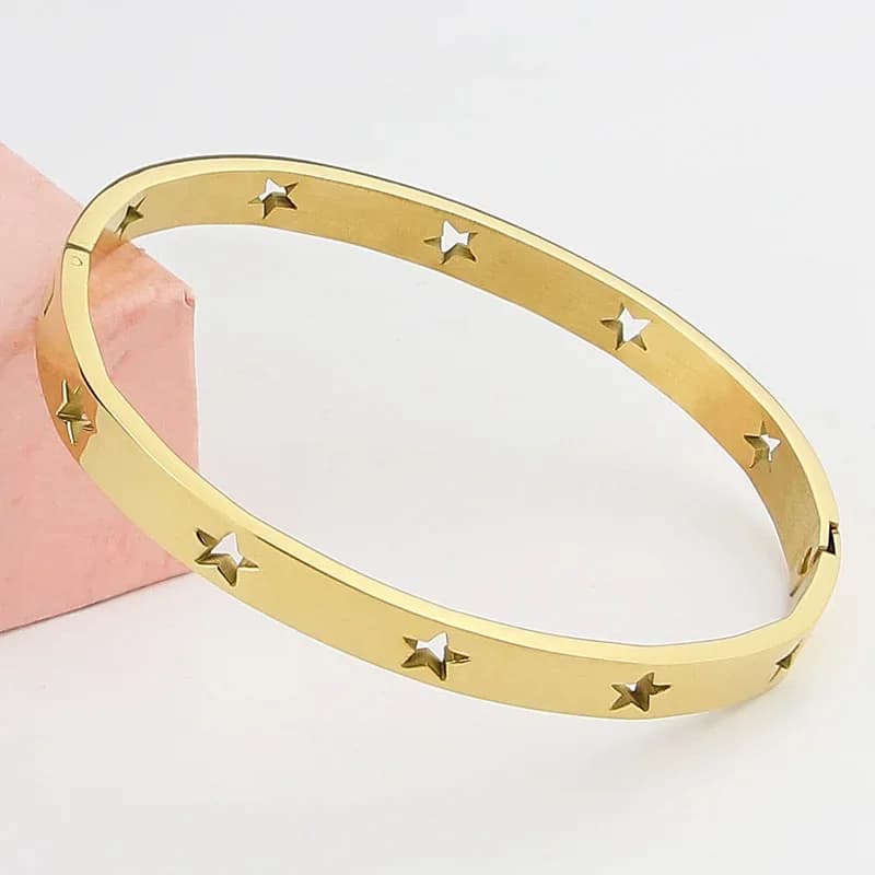 Bracelets et Joncs Creux 10 Étoiles en Acier Inoxydable Or Rose et Argent, Bijoux Fantaisie Marque Love pour Femme